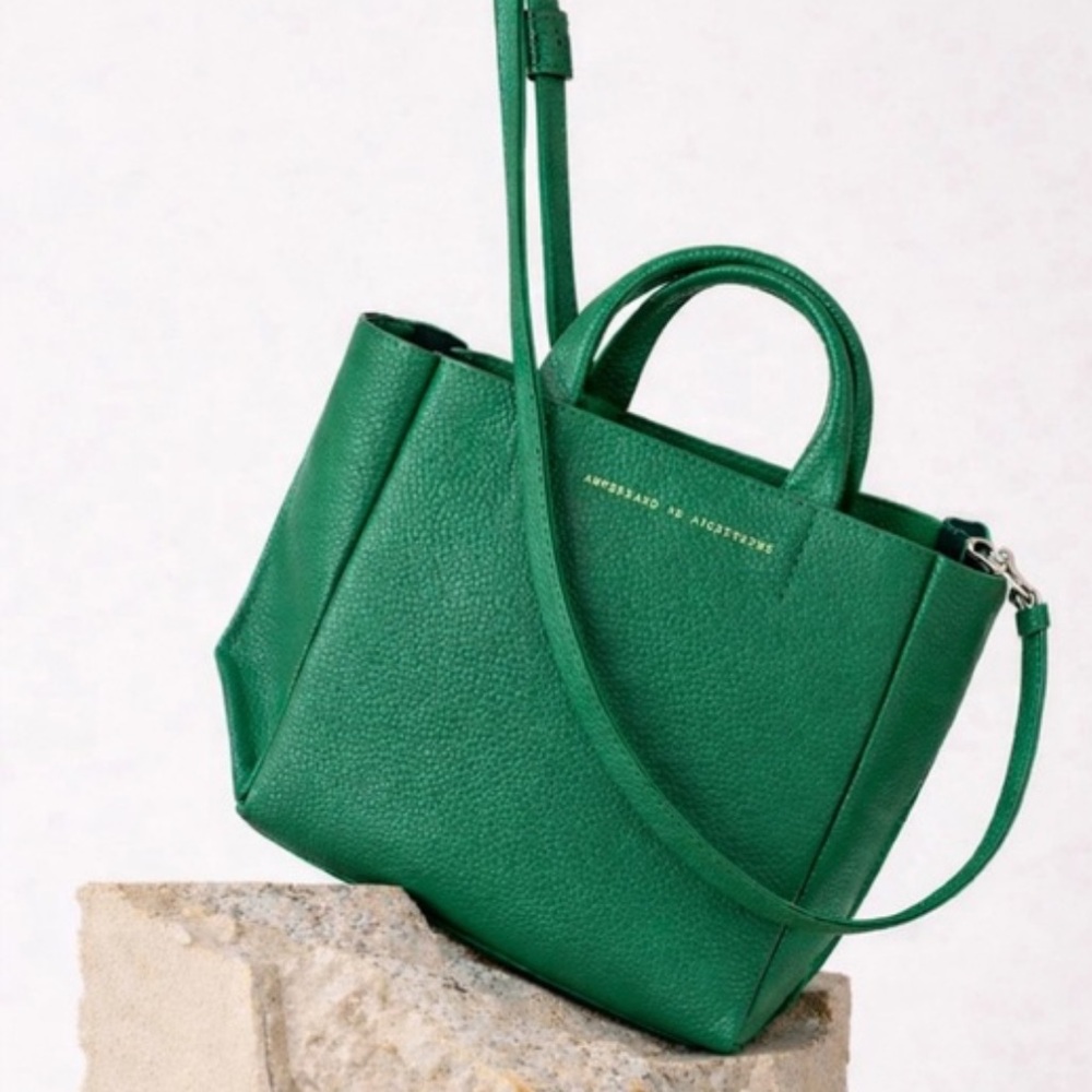 Ampersand As Apostrophe Pebble Leather Luxe Micro Tote Crossbody Emerald Green